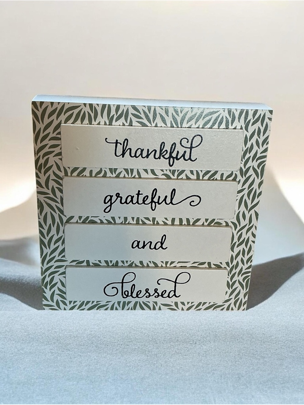 Thankful Grateful and Blessed Decorative Wall Art - Green & White